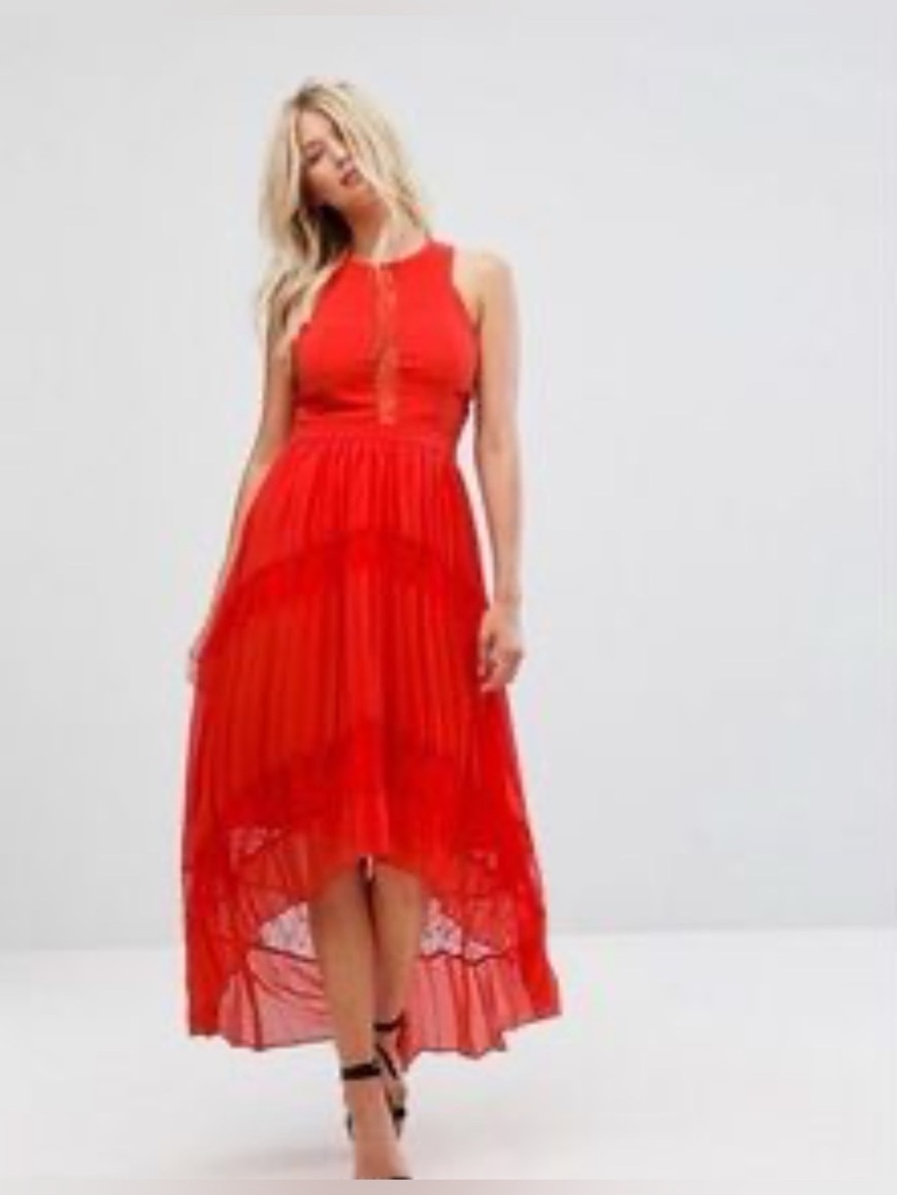 Adelyn Rae Red Sleeveless High-Low Pleated Dress